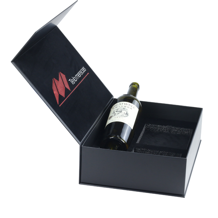 Custom made luxury matt black rigid cardboard liquor set packaging boxes champagne whisky red wine bottles glass paper gift box