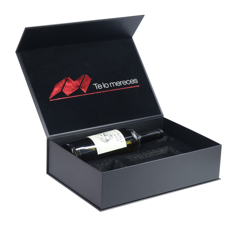 Custom made luxury matt black rigid cardboard liquor set packaging boxes champagne whisky red wine bottles glass paper gift box