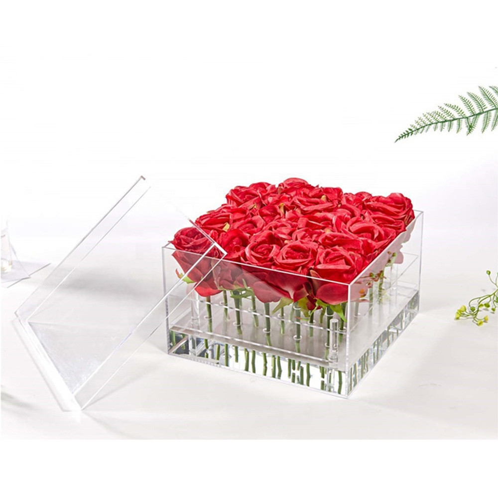 Custom Logo and size acrylic flower box with 25 holes for roses