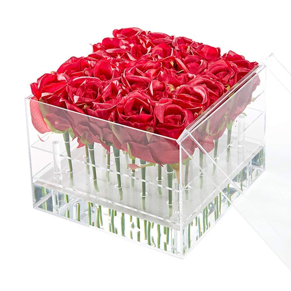 Custom Logo and size acrylic flower box with 25 holes for roses