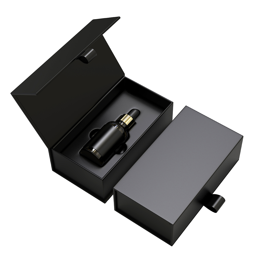 Custom logo black magnetic cosmetic box package bottle with sponge