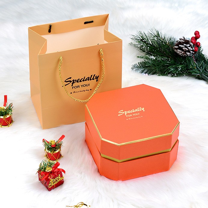 High end Luxury Octagon Two Pieces Gift Paper Box With Bowknot For Candy Packaging