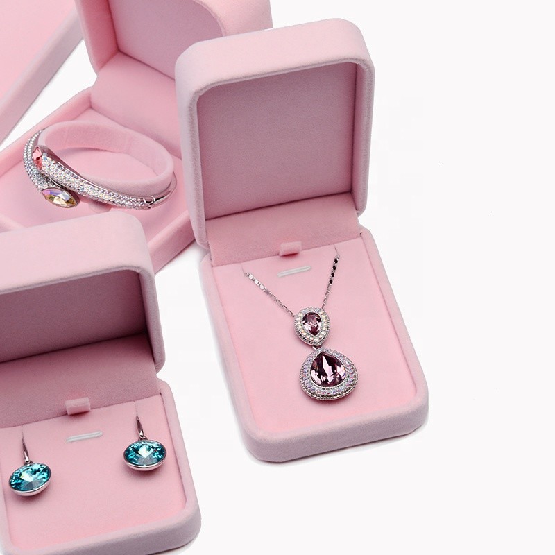 2022 New Design Pink Velvet Jewelry Gift Box For Earrings Bracelet Necklace With Velvet Insert