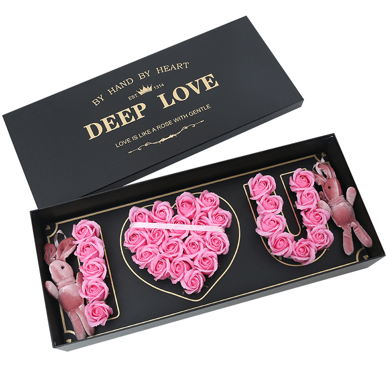 Customized Valentine's Day Flower Gift Packaging Box Exquisite Black Cardboard I Love You Rose Flower Box