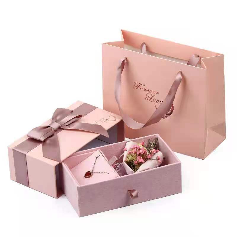 Custom Luxury Jewelry Box Packaging Rectangle Gift Box With Gray Ribbon