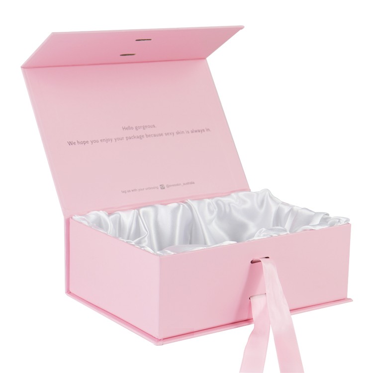 Hot sales creative custom boxes with logo pink gift paper box with ribbon closure