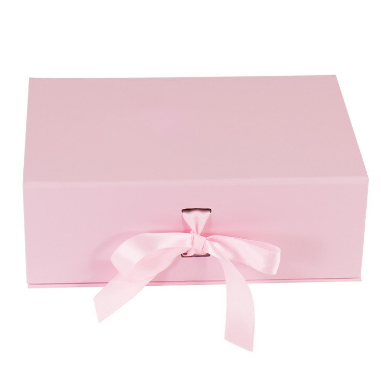 Hot sales creative custom boxes with logo pink gift paper box with ribbon closure