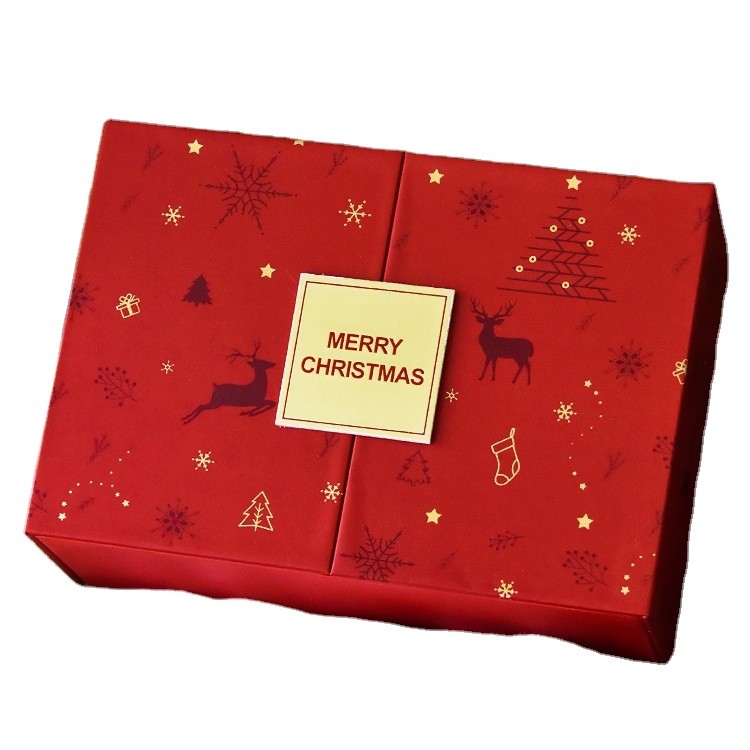 Customized Printed Luxury Christmas Double Door Red Gift Paper Box