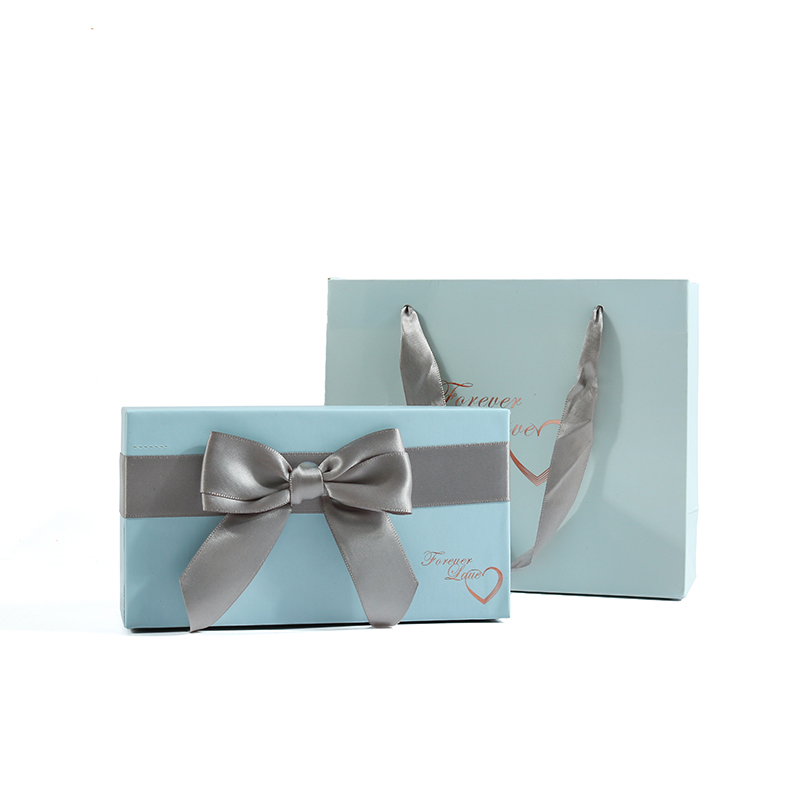 Custom Luxury Jewelry Box Packaging Rectangle Gift Box With Gray Ribbon