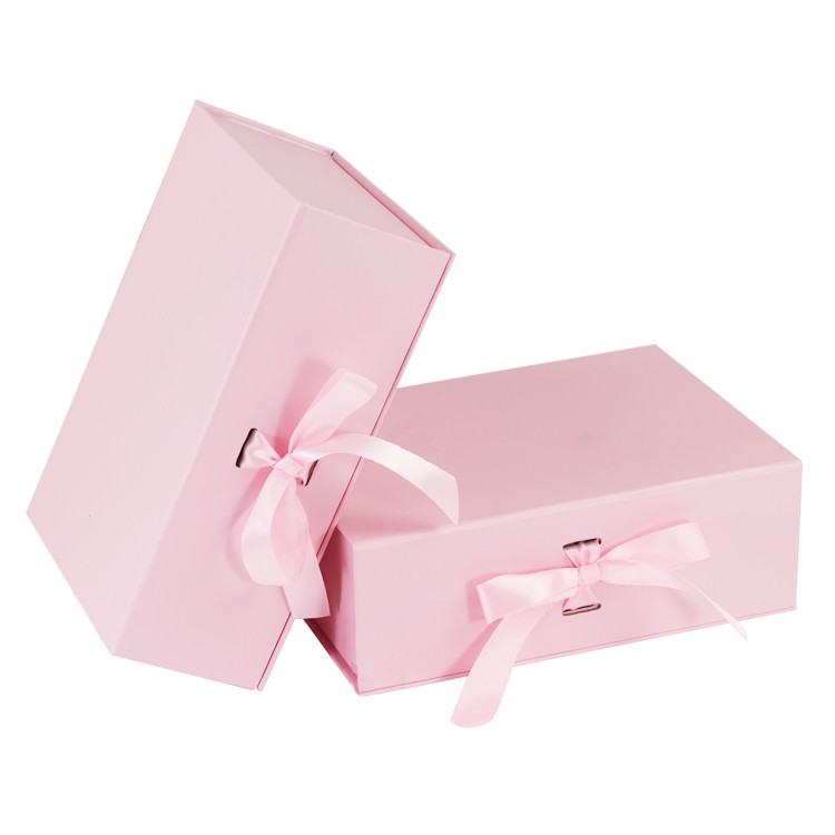 Hot sales creative custom boxes with logo pink gift paper box with ribbon closure