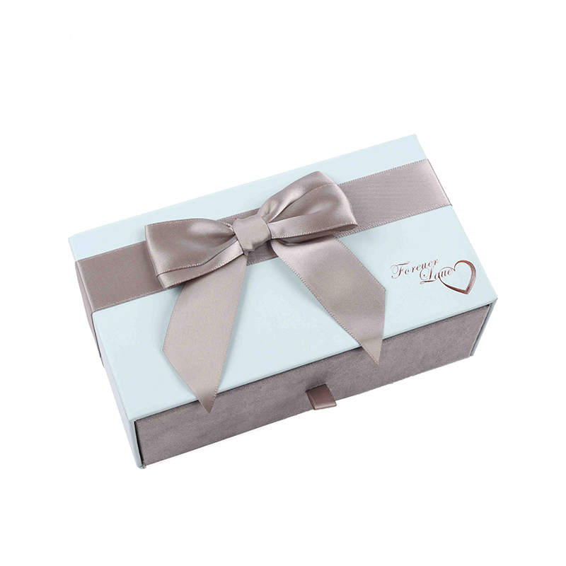 Custom Luxury Jewelry Box Packaging Rectangle Gift Box With Gray Ribbon