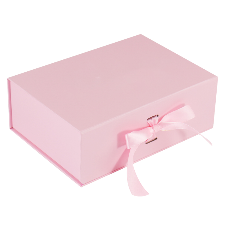 Hot sales creative custom boxes with logo pink gift paper box with ribbon closure