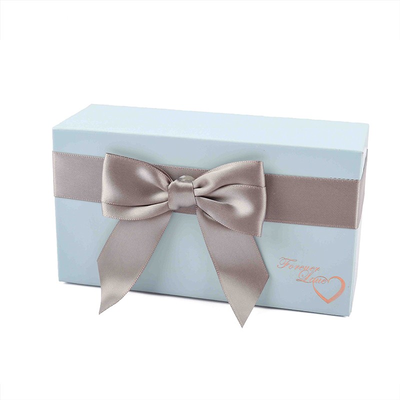 Custom Luxury Jewelry Box Packaging Rectangle Gift Box With Gray Ribbon