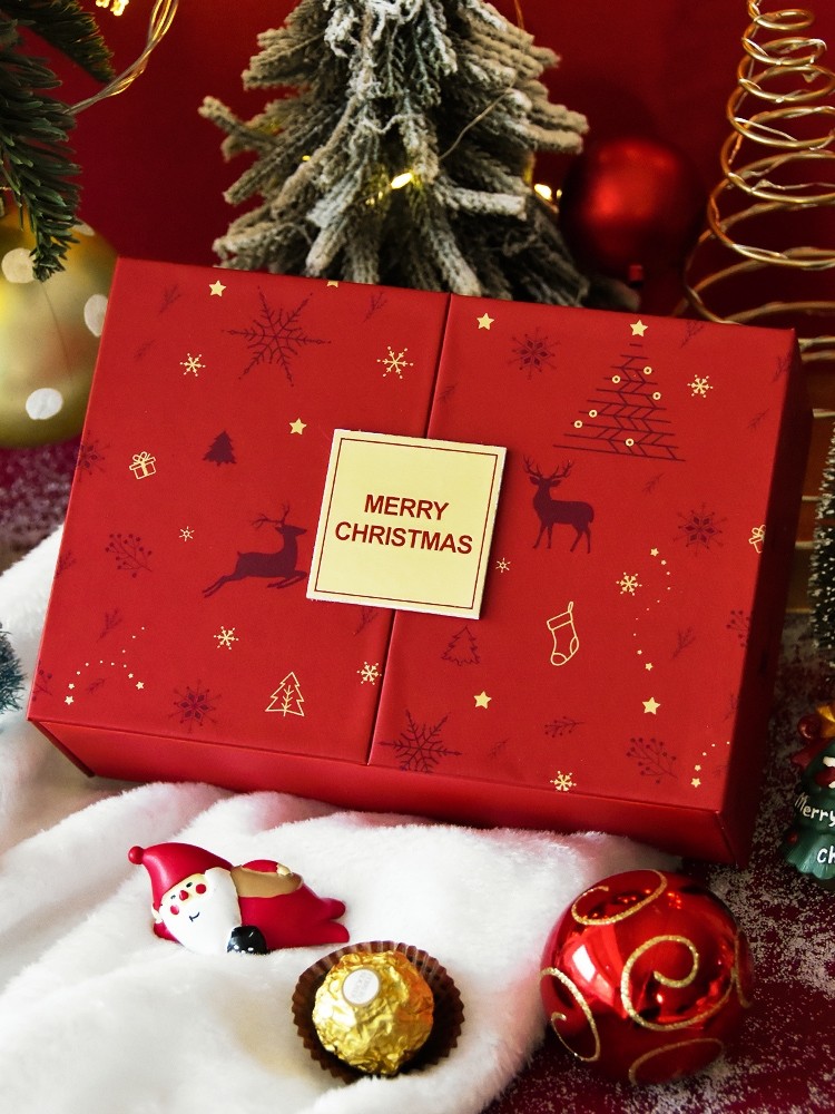 Customized Printed Luxury Christmas Double Door Red Gift Paper Box