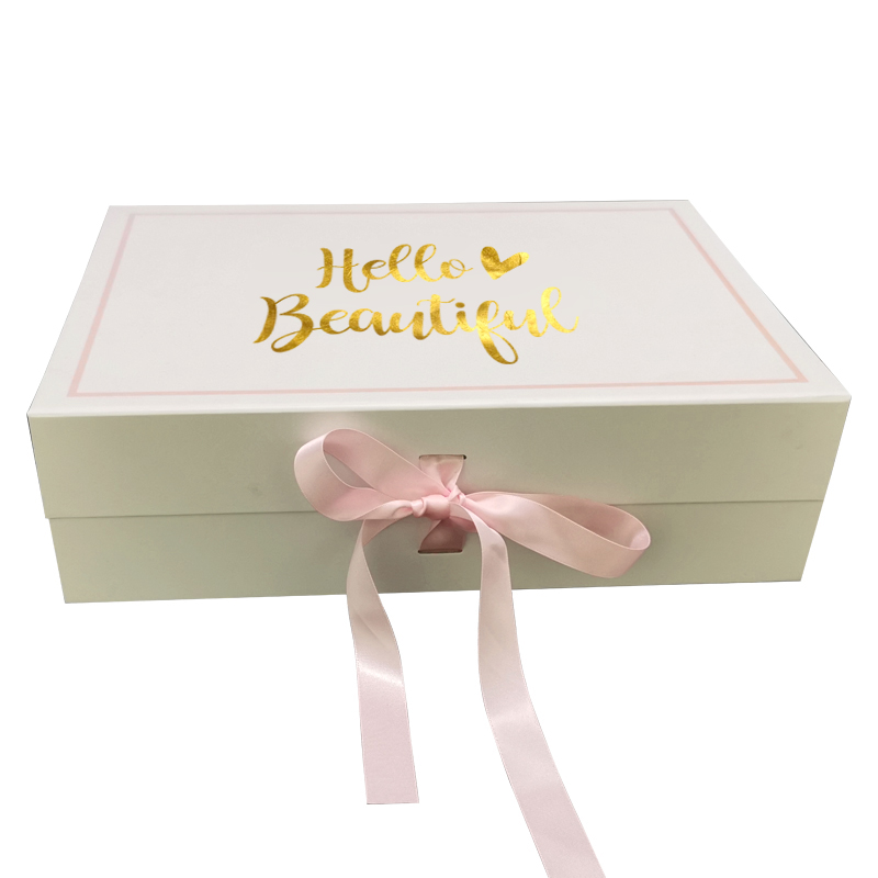 Custom Hot Stamping Logo Magnet Closure Folding Gift Box With Ribbon