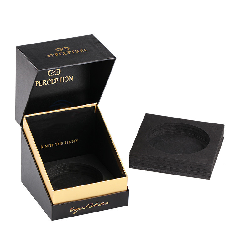 Eco Friendly Elegant Black Paper Box With Sponge Insert For Candle
