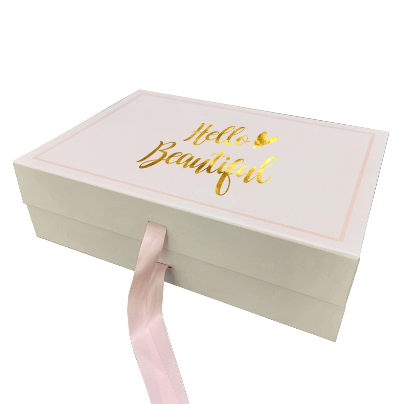 Custom Hot Stamping Logo Magnet Closure Folding Gift Box With Ribbon
