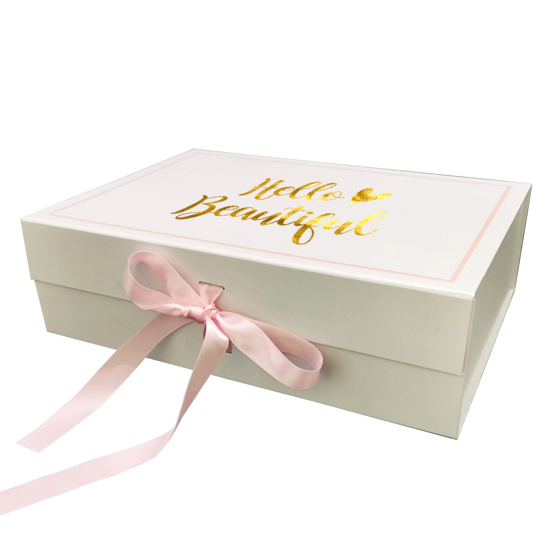 Custom Hot Stamping Logo Magnet Closure Folding Gift Box With Ribbon