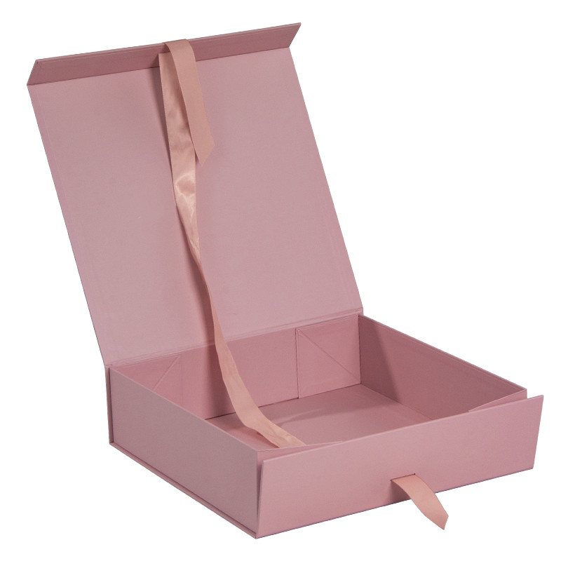 Custom design folding paper box with ribbon close for clothes