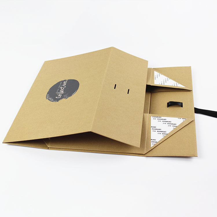 Recyclable rectangle kraft paper shoes packaging box with black ribbon