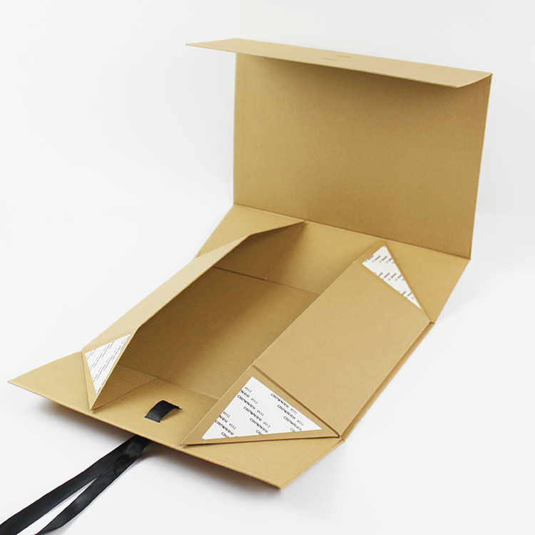 Recyclable rectangle kraft paper shoes packaging box with black ribbon