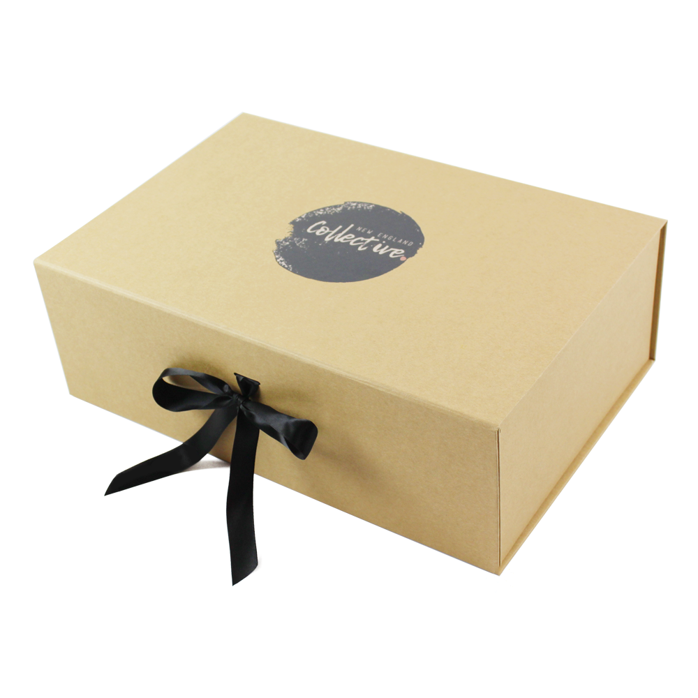 Recyclable rectangle kraft paper shoes packaging box with black ribbon