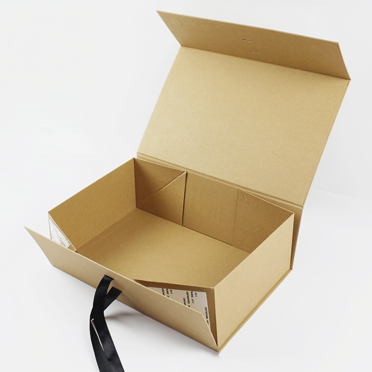 Recyclable rectangle kraft paper shoes packaging box with black ribbon