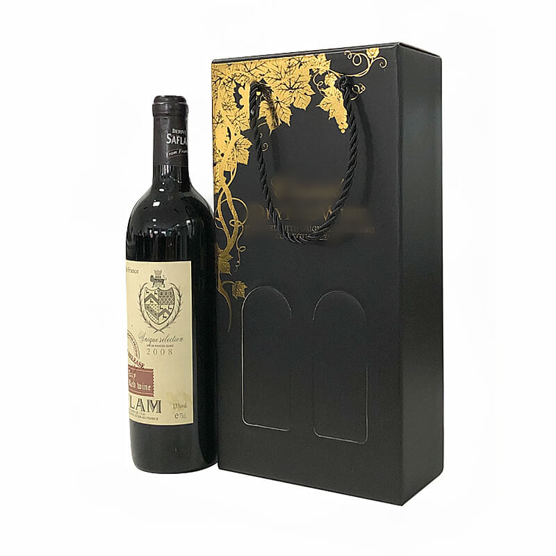 Elegant luxury whisky champagne hot stamping rigid cardboard 2 bottles red wine glass packing boxes