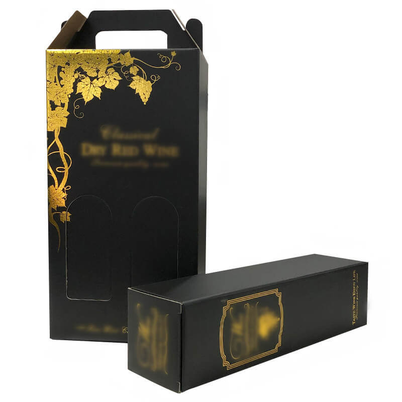 Elegant luxury whisky champagne hot stamping rigid cardboard 2 bottles red wine glass packing boxes