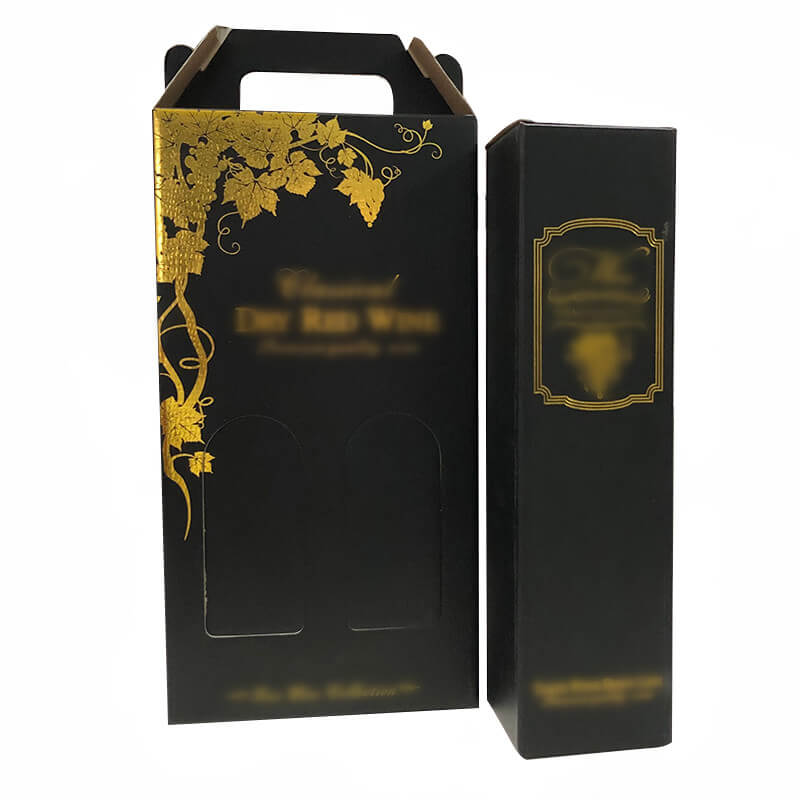 Elegant luxury whisky champagne hot stamping rigid cardboard 2 bottles red wine glass packing boxes