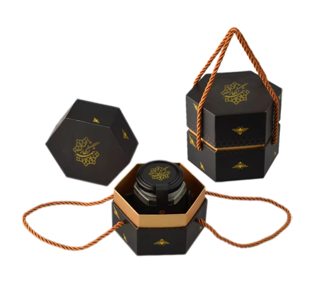 Custom Hexagon Honey Packaging Box – Unique Shape Gift Box for Honey Jars